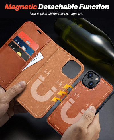 OCASE iPhone 13 Hülle(2in1) Leder Stossfestes Case [Abnehmbare magnetische Hülle] [Kabelloses Laden]