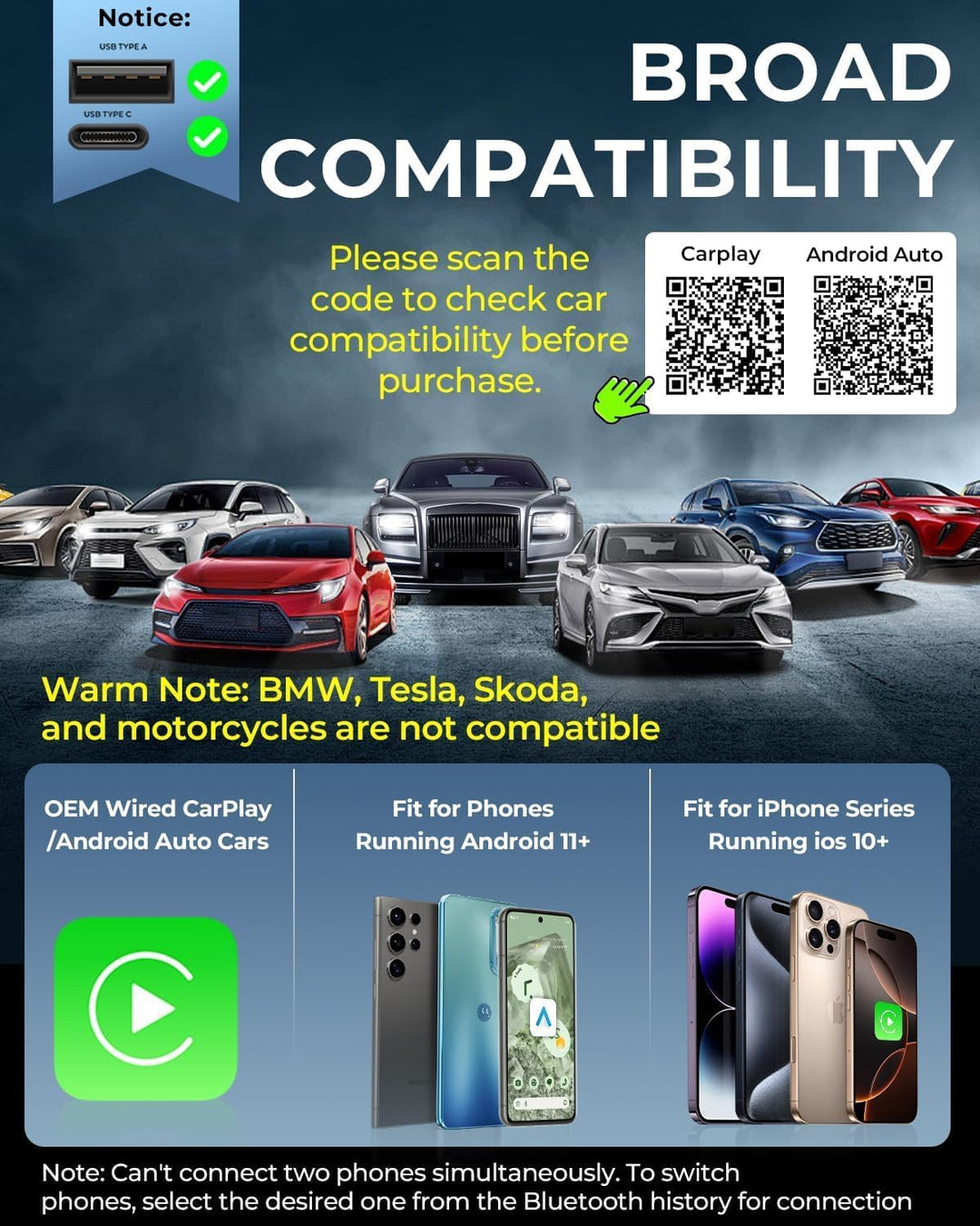 Carplay Wireless Adapter Android-Auto Adapter: 2 in 1 Wired Konvertieren Kabellos, Mini & Stabiler P