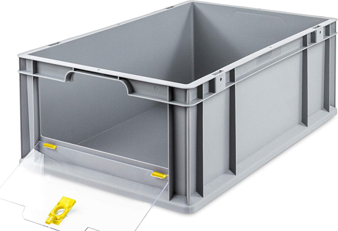 aidB Eurobox NextGen Insight Cover gelb, 600x400x220 mm, Cover hoch, robuste Regalbox mit Entnahmeöf