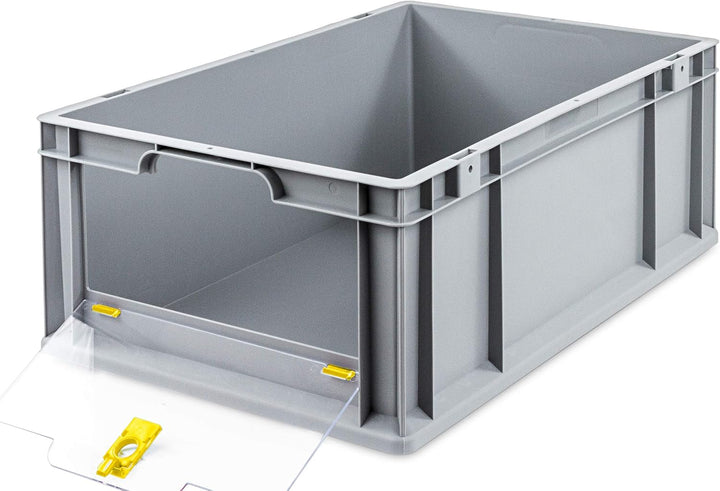 aidB Eurobox NextGen Insight Cover gelb, 600x400x220 mm, Cover hoch, robuste Regalbox mit Entnahmeöf