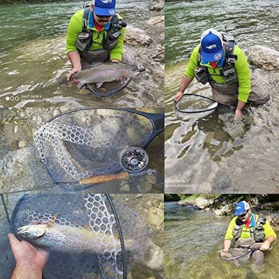 sprinton MAXIMUMCATCH Fischen Kescher Holzrahmen mit Gummi/Nylon Netz Fliegenfischen Landing Net FL-