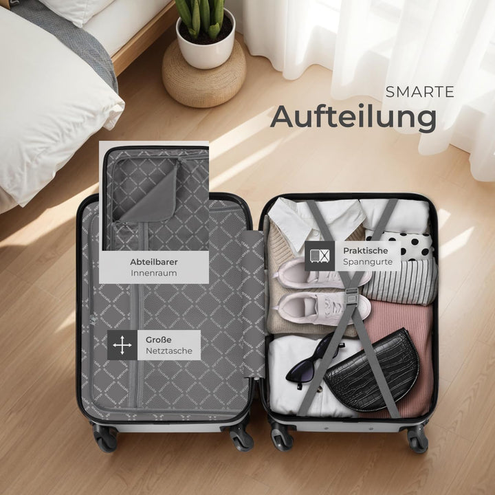 tectake® 4 TLG Reisekoffer Set, TSA Zahlenschloss, Hartschalenkoffer Set, Trolley Kofferset, ABS Har