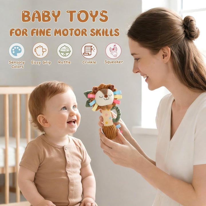 TYRY.HU Baby Rassel Spielzeug,Plüsch Löwe Rassel Greifling,Knisterblatt & Quietsche,Sensory Spielzeu