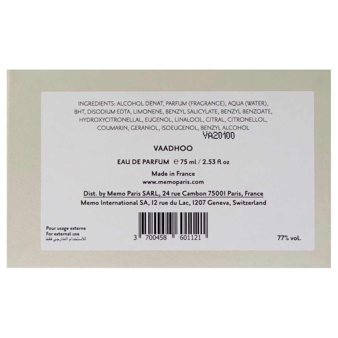 Memo Paris N-V1-303-75 Vaadhoo Eau de Parfum, 75 ml, Würzig 1 Unità (Confezione da 1), 1 Unità (Conf