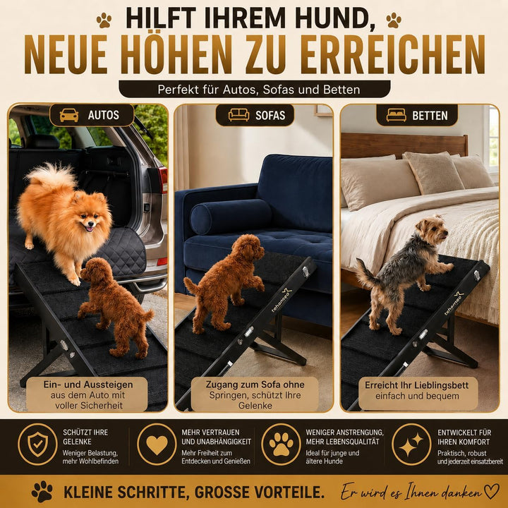 TEHORNEO Hundetreppe für Kleine Hunde, Hunderampe 4 Höhen 25-41 cm, Hunderampe Sofa, Hunde Rampe Bis
