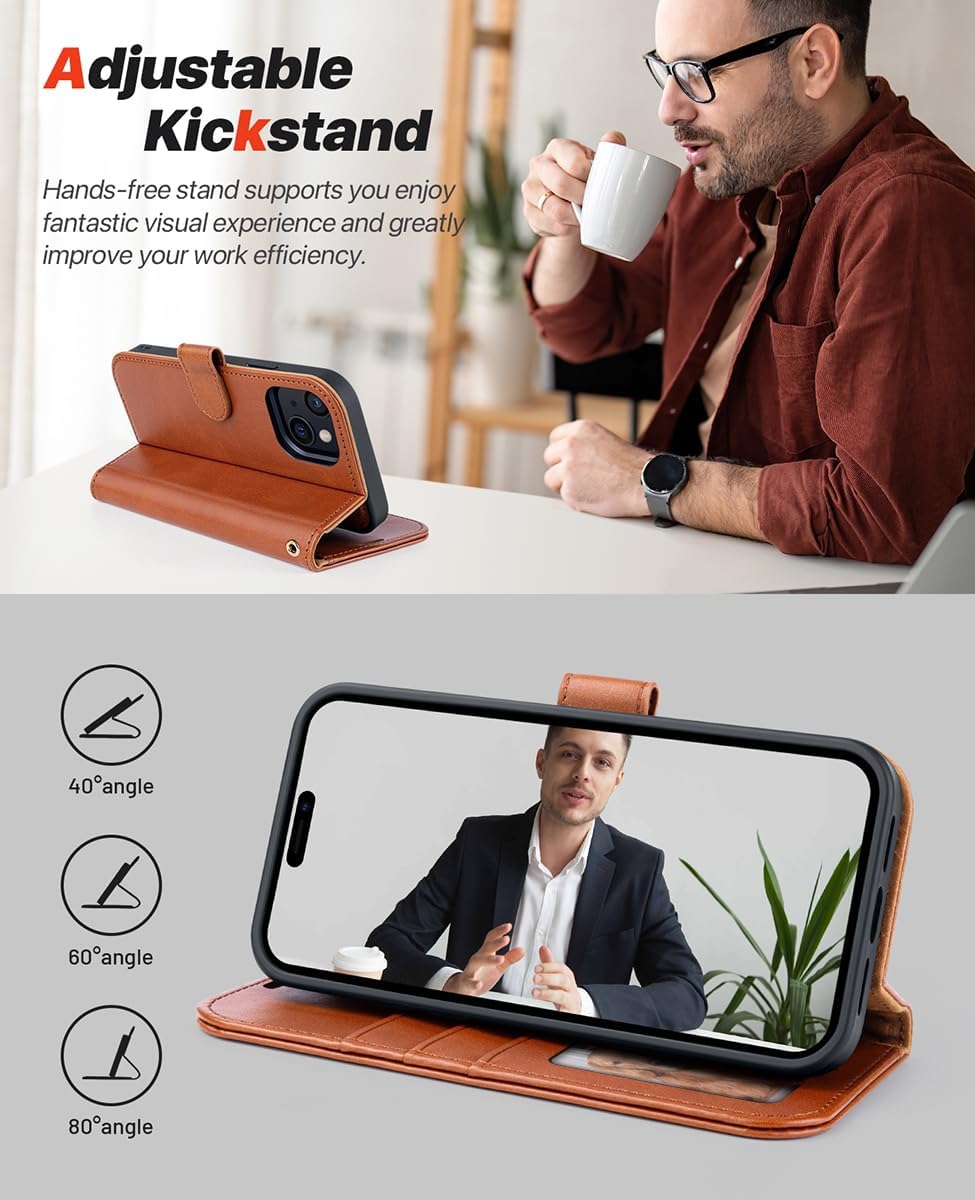 OCASE Kompatibel für iPhone 15 Hülle (2in1) Leder Stossfestes Case, Abnehmbare magnetische Hülle, Mi