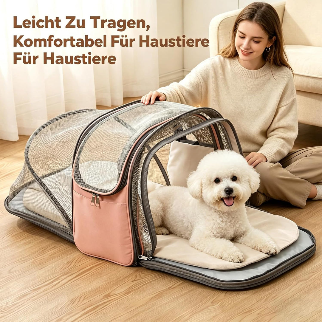Erweiterbar Katzentransporttasche, Katzen Rucksack mit Netzfenster, Transportbox Katze mit Taschen,