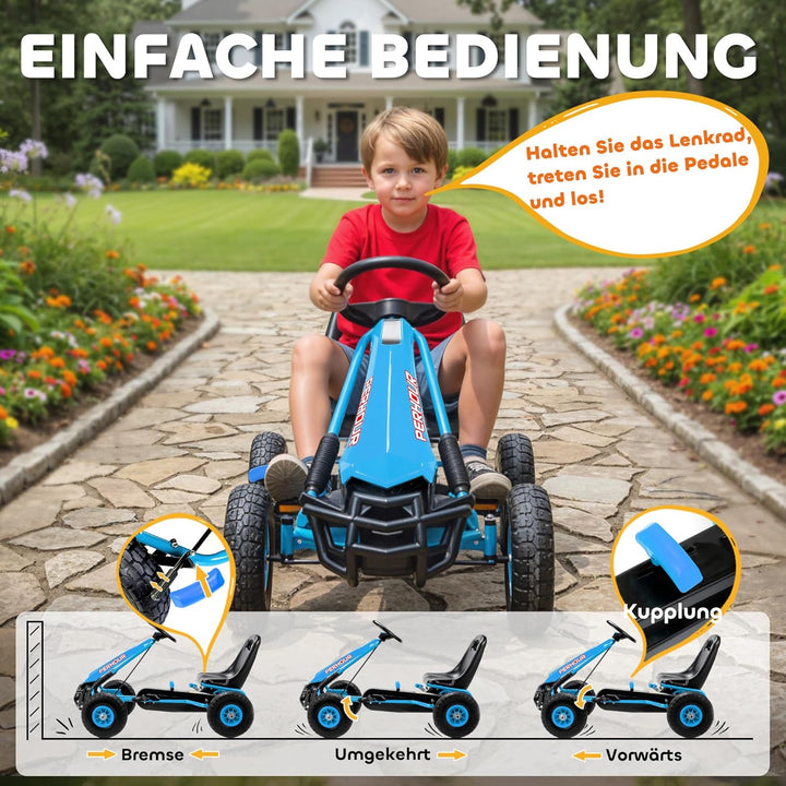 AIYAPLAY Gokart, Tretauto mit Handbremse, verstellbarem Sitz, Vor- und Rückwärtsgang, Pedalantrieb,