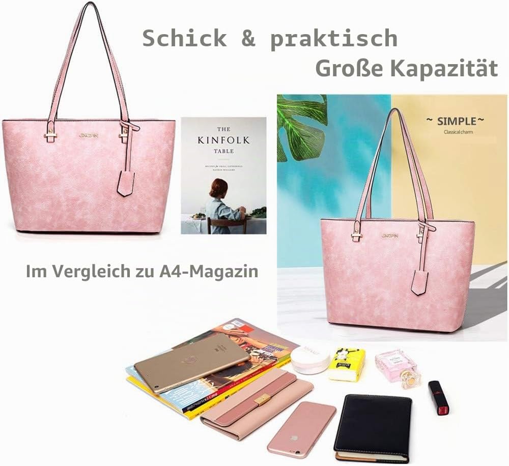 Handtaschen-Set für Damen 5er Pack Tote Geldbörse Handtaschen Set PU-Leder Umhängetasche Kaffee, Kaf