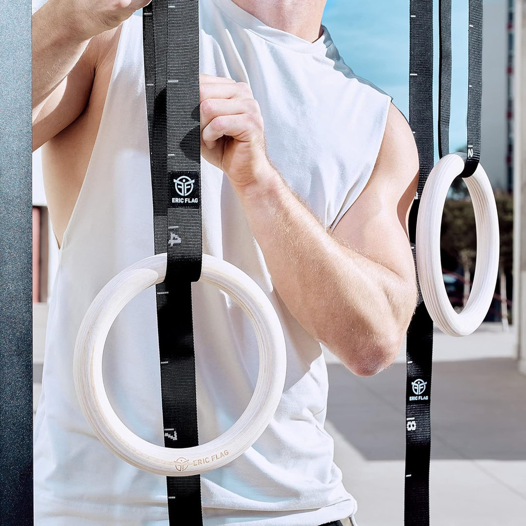 Eric Flag Turninge - Turnringe Holz für Calisthenics, Gymnastik, Crossfit - Gymnastikringe mit olymp