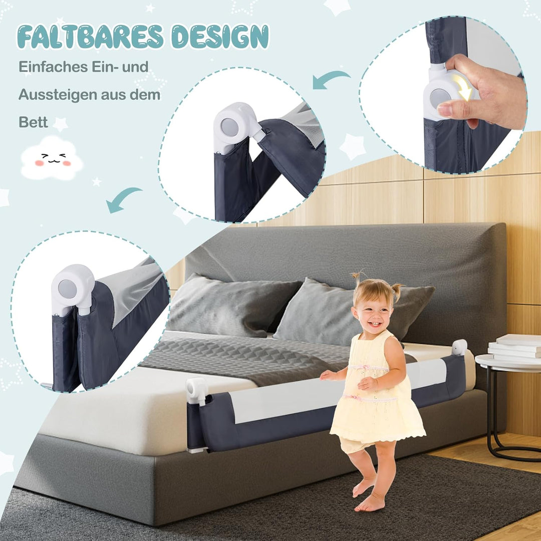 GOPLUS Bettgitter 120/150 cm, Sicherheitsgitter klappbar für Kinderbett, Einzel-, Doppel-, Queensize