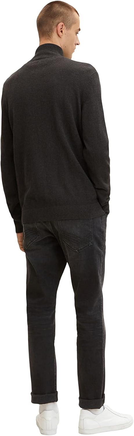 TOM TAILOR Herren Organic Cotton Cardigan with Stand-Up Collar S 10617 - Black Grey Melange, S 10617