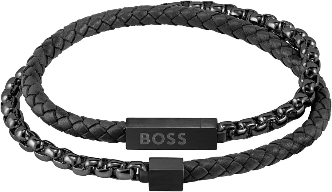 BOSS Jewelry Lederarmband für Herren Kollektion BLENDED Schwarz - 1580150M