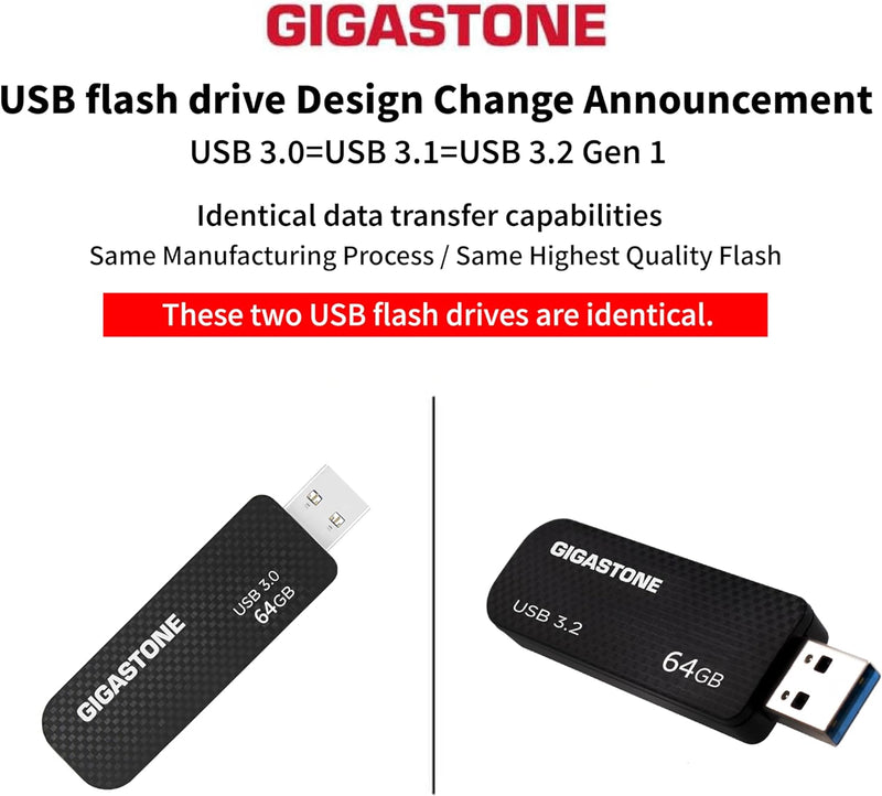 Gigastone Z30 USB-Stick (64 GB, USB 3.2 Gen1, ohne Kappe, einziehbares Design, Karbonfaser-Daumenlau