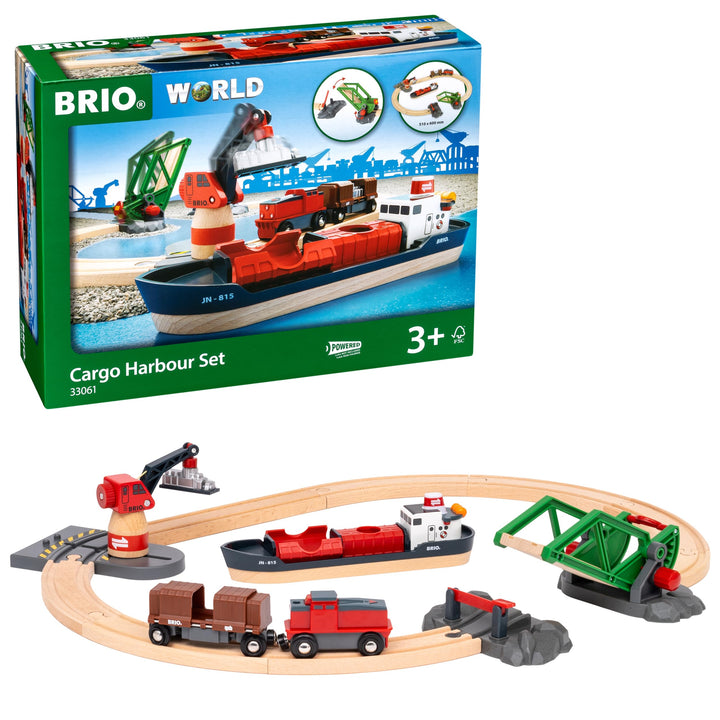 BRIO World 33061 Container Hafen Set - Mit Hafenbrücke und beweglichem Kran zum Beladen des Frachtsc