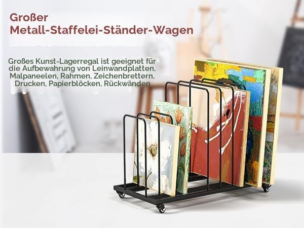 Kunst-Aufbewahrungsregal aus Metal, Mobile Kunst-Trockengestell mit Rollen Bremse, Kunstdruck-Präsen