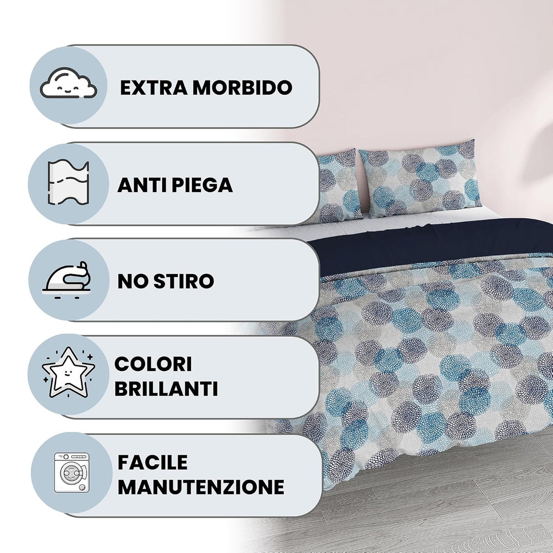 Italian Bed Linen Fantasy Bettbezug, Soffioni Blu, Doppelte