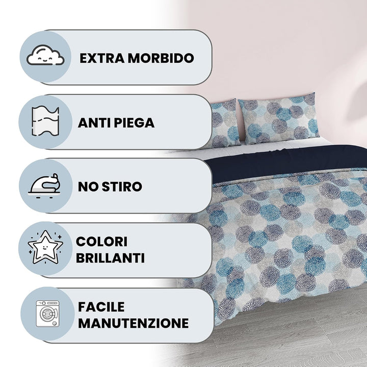 Italian Bed Linen Fantasy Bettbezug, Soffioni Blu, Doppelte