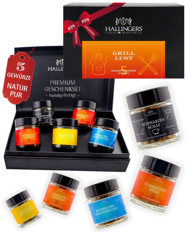 Hallingers Grilllust - Gewürz Geschenkset Grillen handmade, 5 Gewürze aus aller Welt (Set) - Geschen