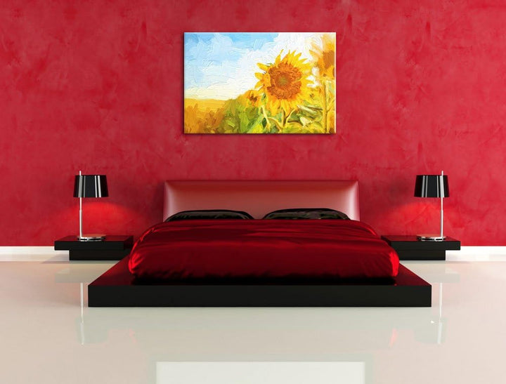 Pixxprint Sonnenblumenfeld als Leinwandbild/Grösse: 100x70 cm/Wandbild/Kunstdruck/fertig bespannt, 1