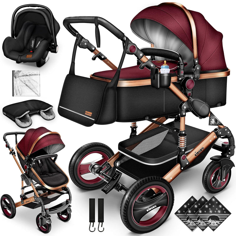 KIDUKU® 3 in 1 Kinderwagen XXL Komplettset | Kombikinderwagen Set inkl. Babywanne Buggy Sportsitz &