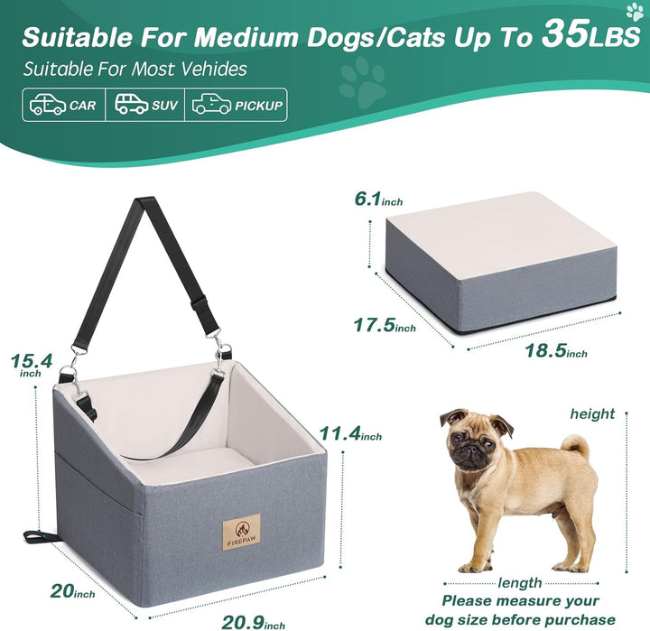 PAWBOSE Car Dog Seat für mittlere Hunde bis zu 35lbs, Hund Booster Autositz mit Staufächern und Hund