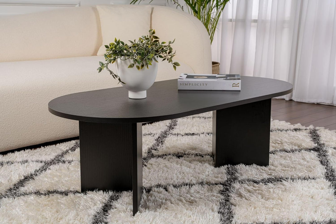 Hanah Home Stylish Black Coffee Table, 119 cm x 39.8 cm x 60 cm | 100% Melamine Coated Particle Boar