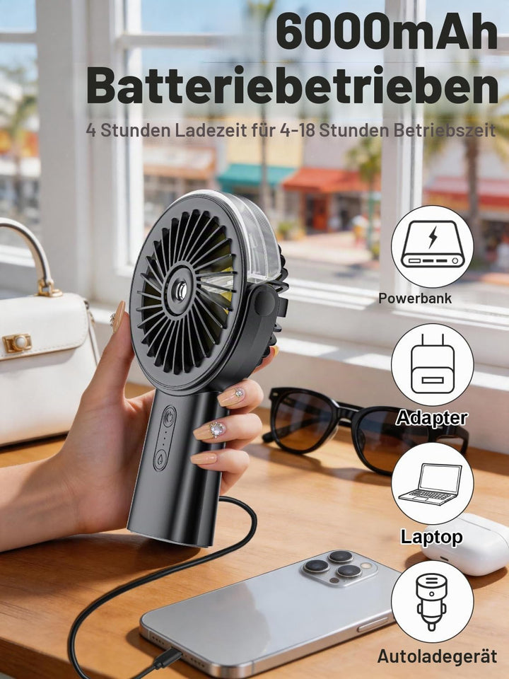 Handventilator Akku Aufladbar mit Wasserkühlung, Tragbarer Mini Ventilator | 6000mAh Ventilatoren Le