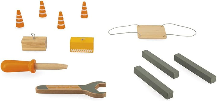 Janod - Grosser Holzkran 74 cm - Rollenspielzeug - Konstruktionsspiel - 360° Drehbar und Mobil - 12