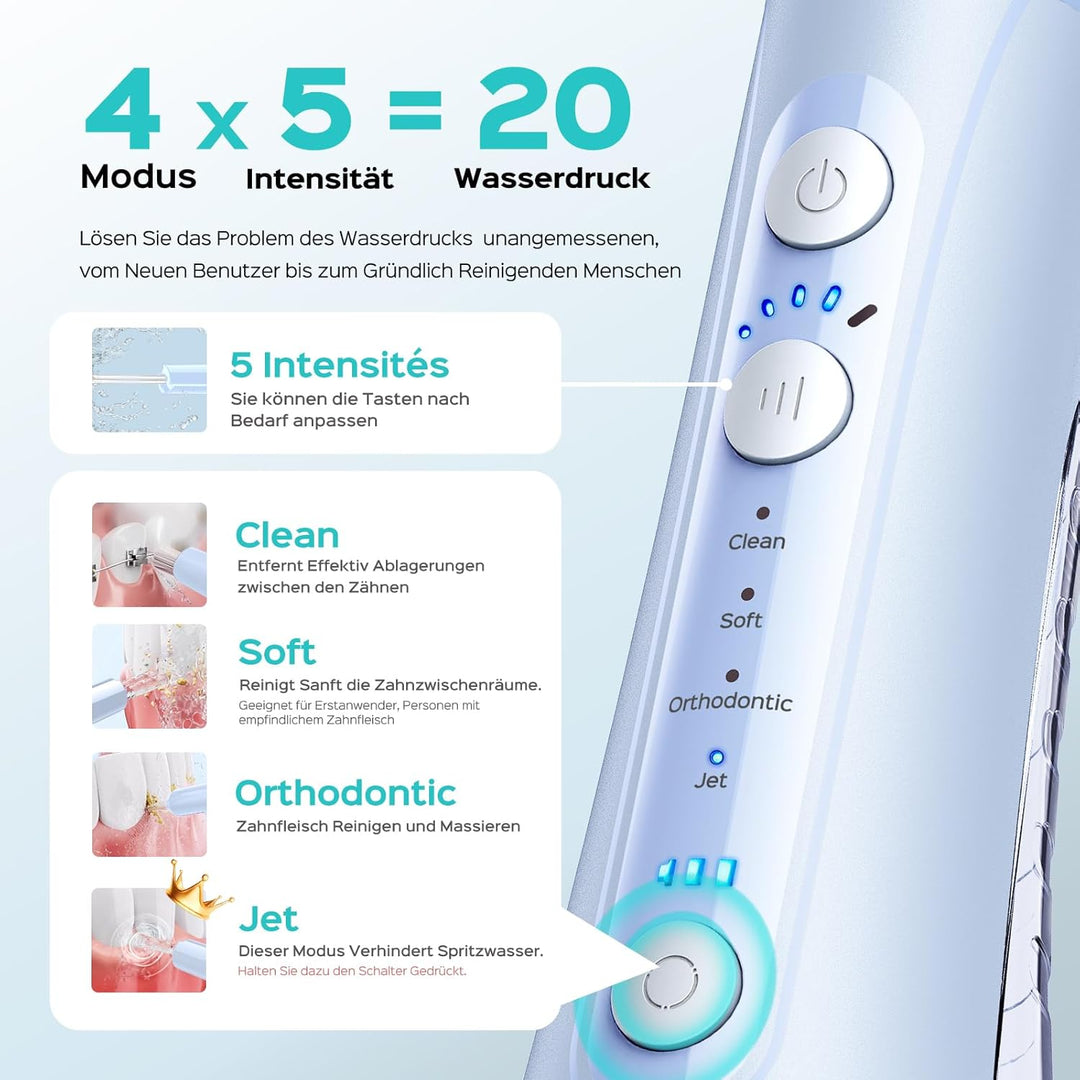 COSLUS Munddusche Elektrische Kabellos Testsieger 2025: 20 Wasserdruck IPX7 Wasserdicht Präzise Anti