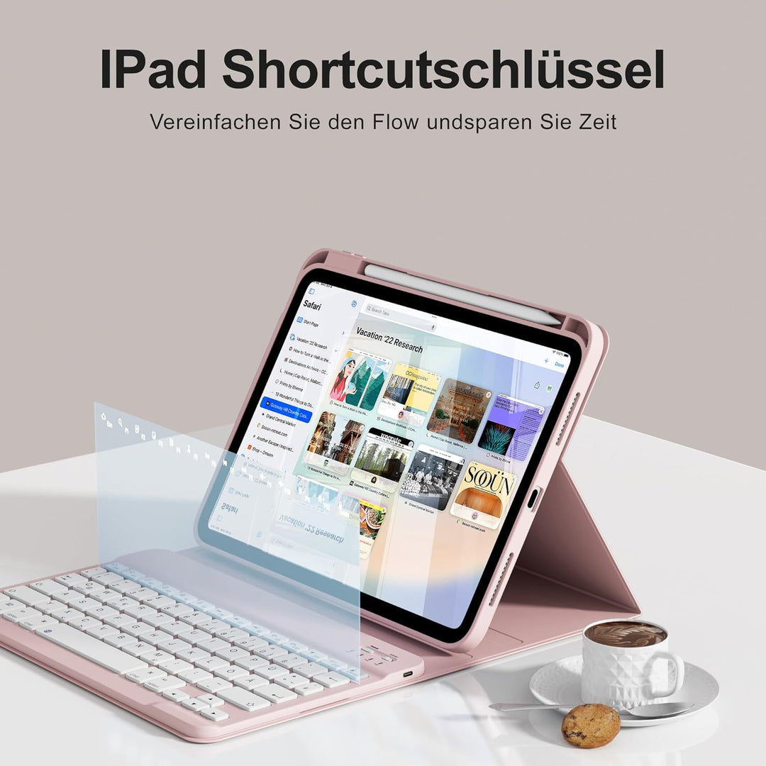 Hülle mit Tastatur für iPad A16 11/10 Generation (2025/2022, 11/10.9 Zoll) - QWERTZ Deutsches Layout