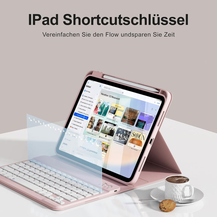 Hülle mit Tastatur für iPad A16 11/10 Generation (2025/2022, 11/10.9 Zoll) - QWERTZ Deutsches Layout
