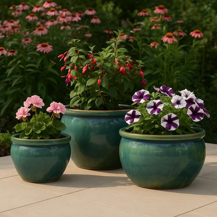 TucanoHamburg Blumentopf, Modell Bamboo in Jade, grün/blau 50x32cm, frostfest