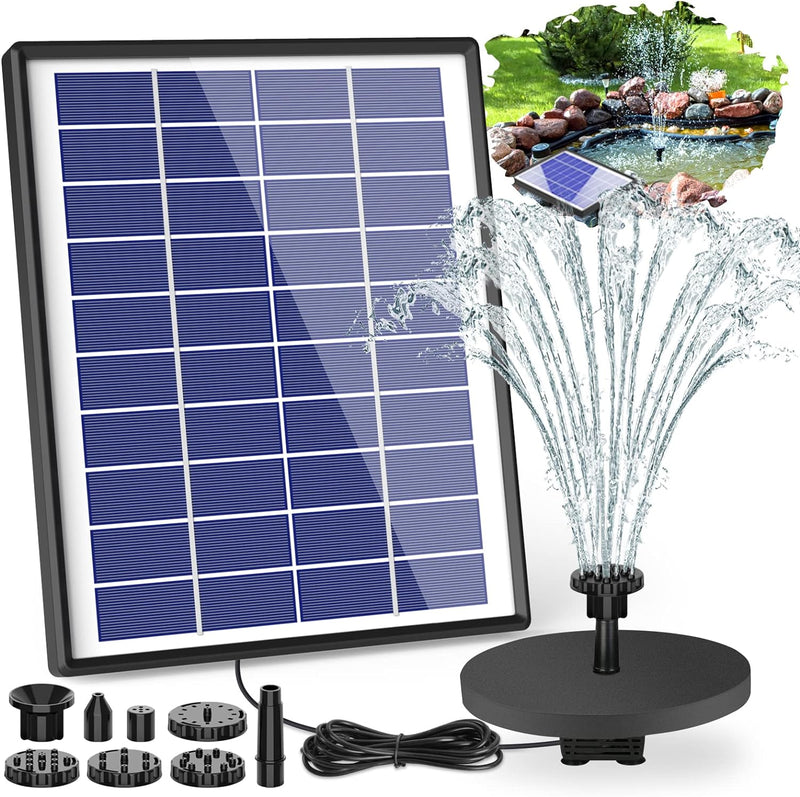 AISITIN Solar Springbrunnenpumpe 6,5 W Panel Backup Solar Wasserpumpe Schwimmender Brunnen 6 Düsen f