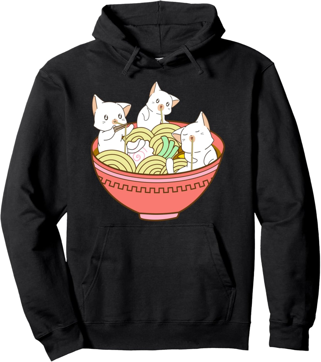 Kawaii Anime Cat Japanese Ramen Noodles - Cute Kitties Pullover Hoodie