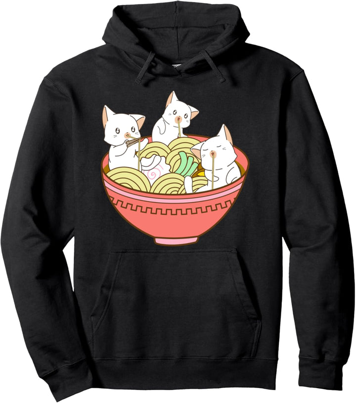Kawaii Anime Cat Japanese Ramen Noodles - Cute Kitties Pullover Hoodie