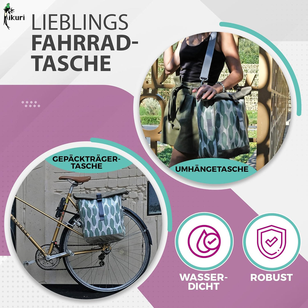Ikuri Fahrradtasche für Gepäckträger Satteltasche Einzeltasche Packtasche, abnehmbar, mit Tragegurt