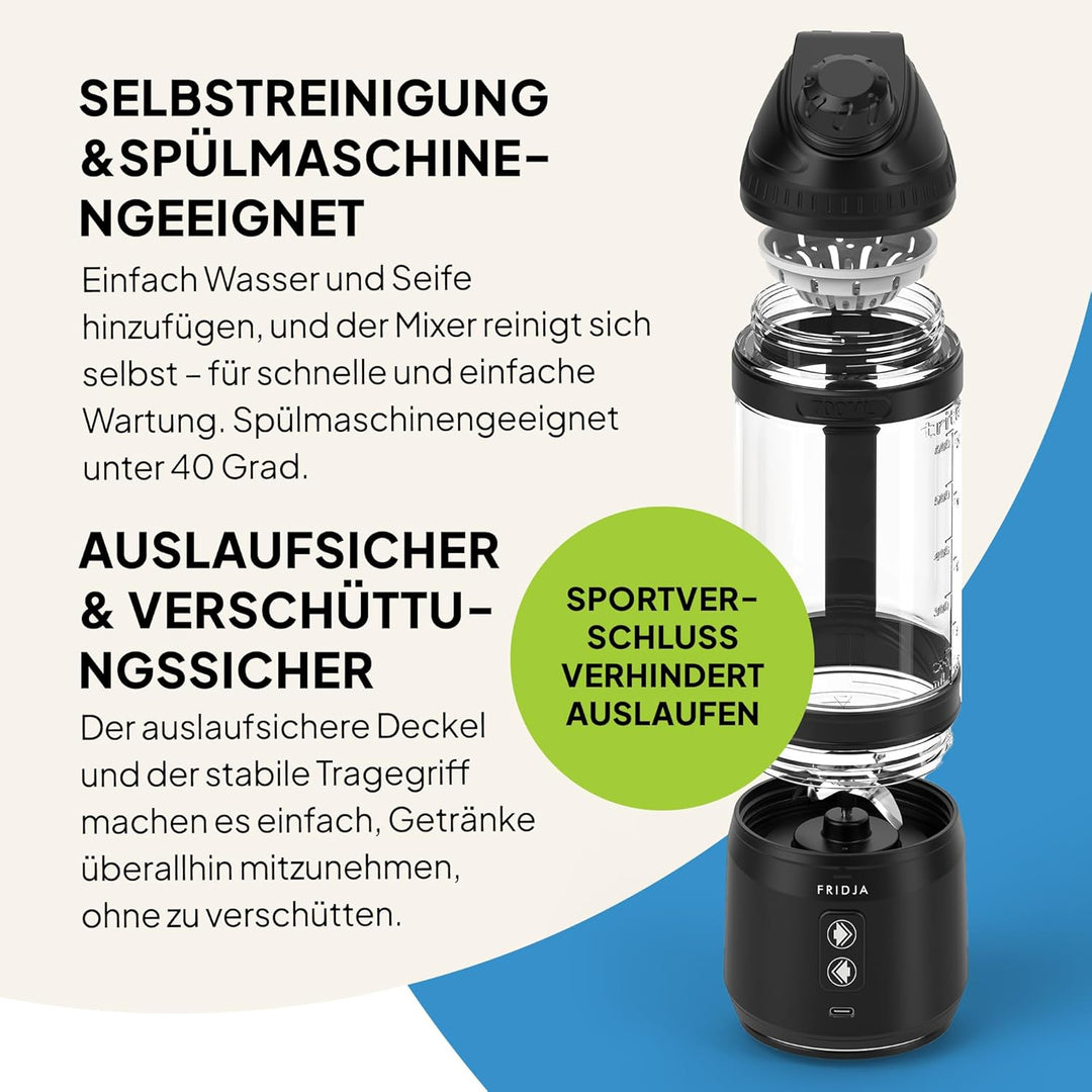 Fridja F500 Tragbarer Mixer – Premium USB-C wiederaufladbar, auslaufsicher &amp; kompakt – BPA-frei, 6 g