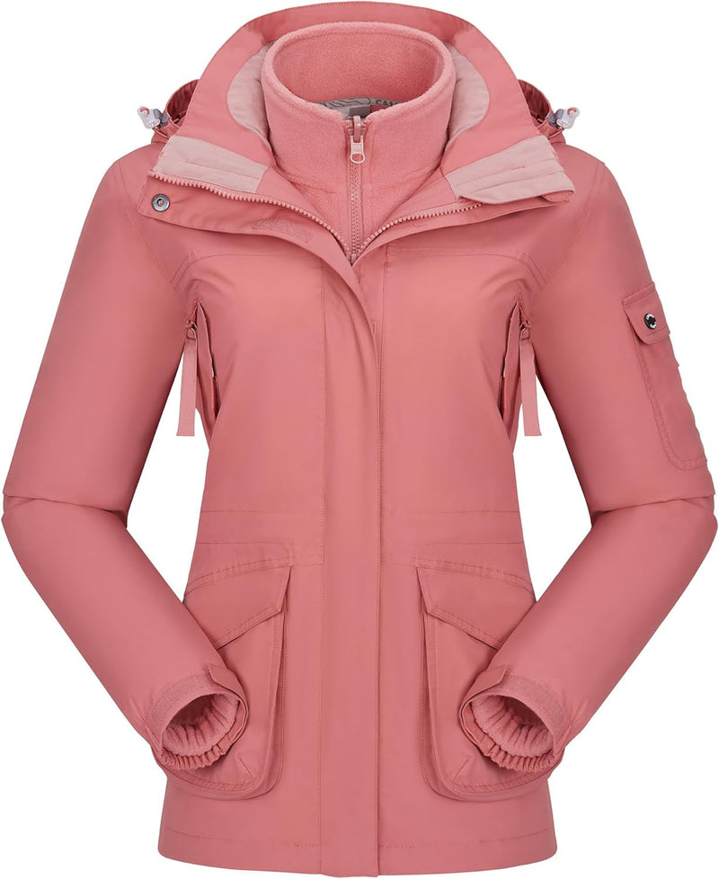 OutPro Damen 3-in-1-Skijacke wasserdicht winddicht Winterjacke Outdoor Wandern mit Fleece gefüttert