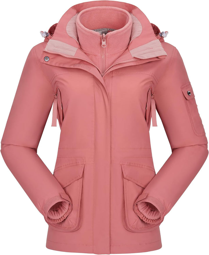 Ambayz Damen 3-in-1-Skijacke 2 Stück Set mit Fleece gefüttert Outdoor-Wanderjacke wasserdicht winddi