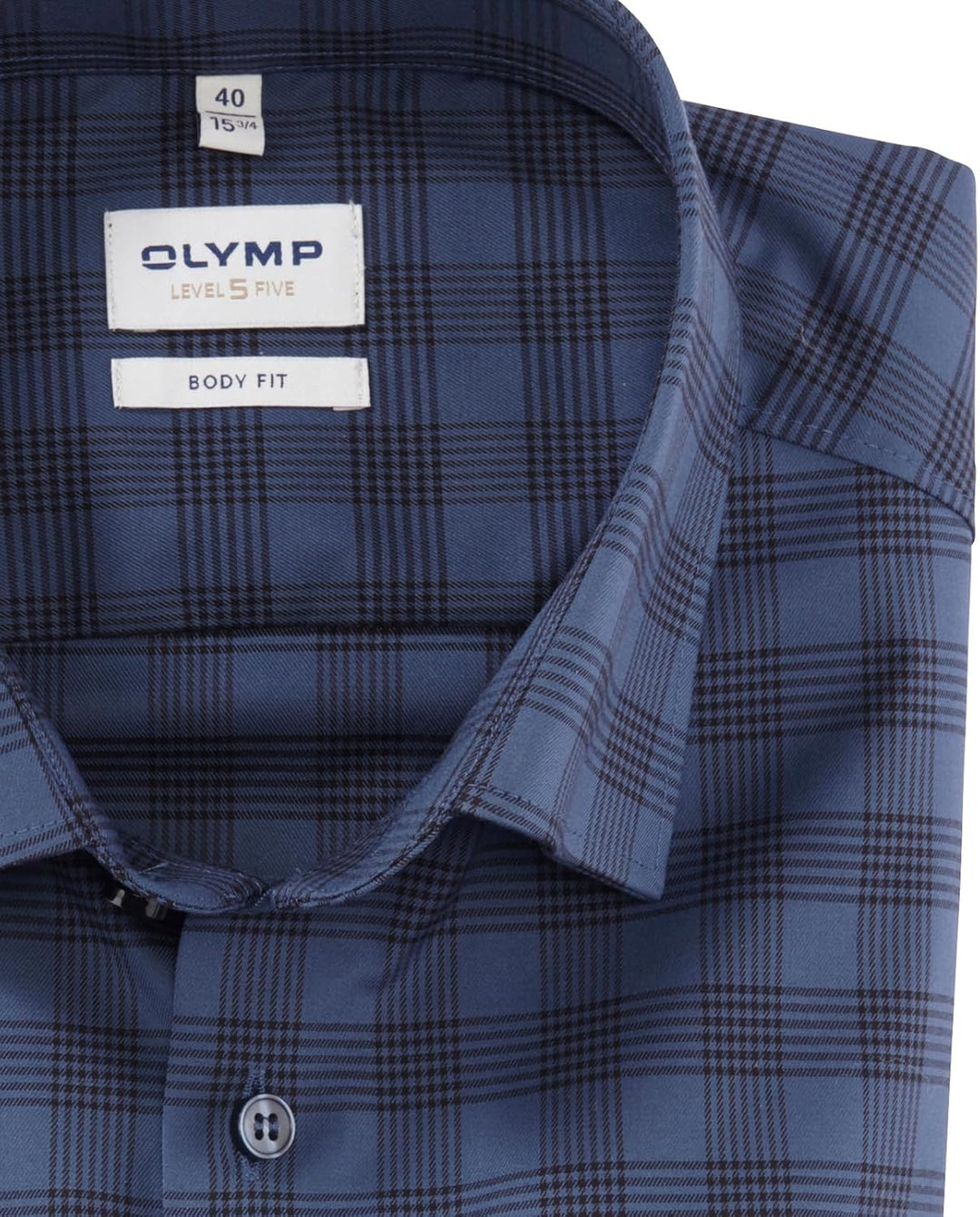 OLYMP Herren Businesshemd Langarm Level Five,Kariert,Body fit,Under Button Down 44 Rauchblau 13, 44