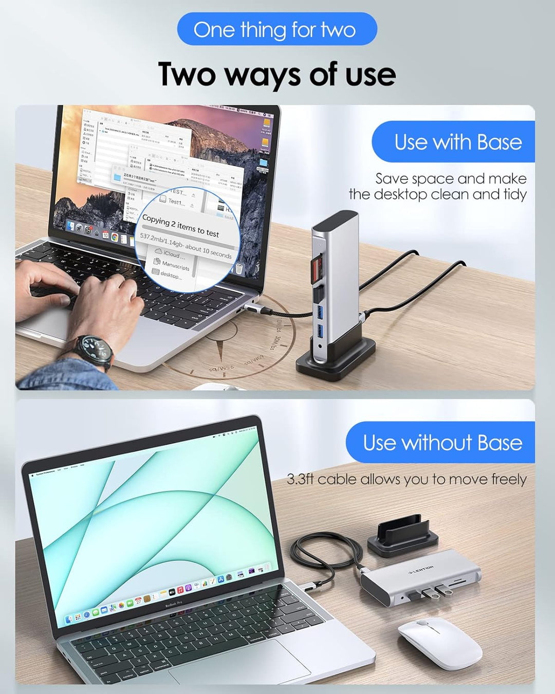 LENTION USB C Docking Station mit 4K HDMI & VGA Dual-Display, Ethernet, Kartenleser, Aux, 3xUSB 3.0,
