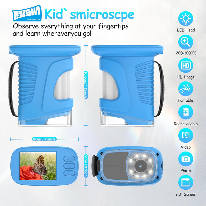 2,4-Zoll-Display-4K-Mikroskop für Kinder Tragbares Mini-Taschenmikroskop (1000-fache Vergrösserung)