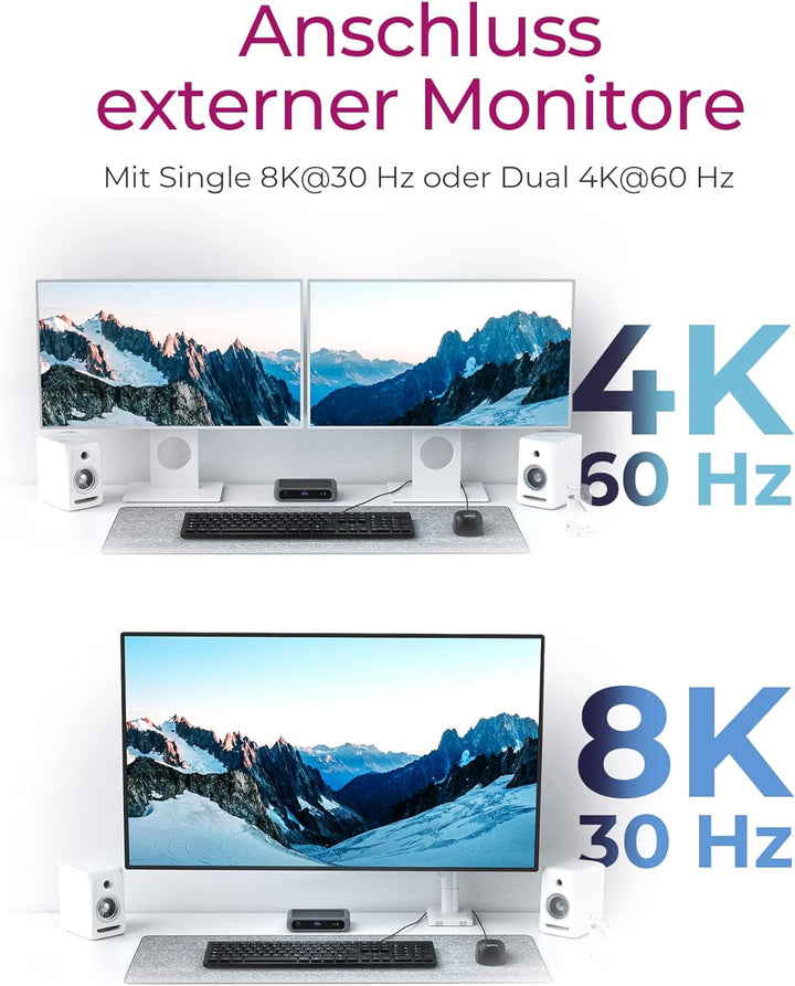 ICY BOX Thunderbolt 4 Mini Dock/HUB (5-in-1) für 2 Monitore (4k 60Hz) oder 1 Display (8k 30Hz), 85W