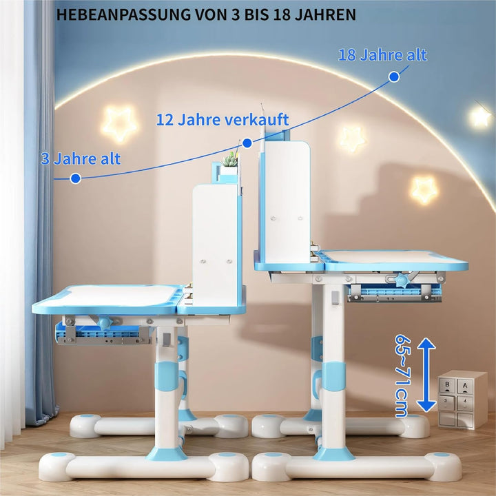 diowewea Kinderschreibtisch Set mit Bücherständer, Schüler-Schreibtisch und Stuhl, Kinderschule, Stu