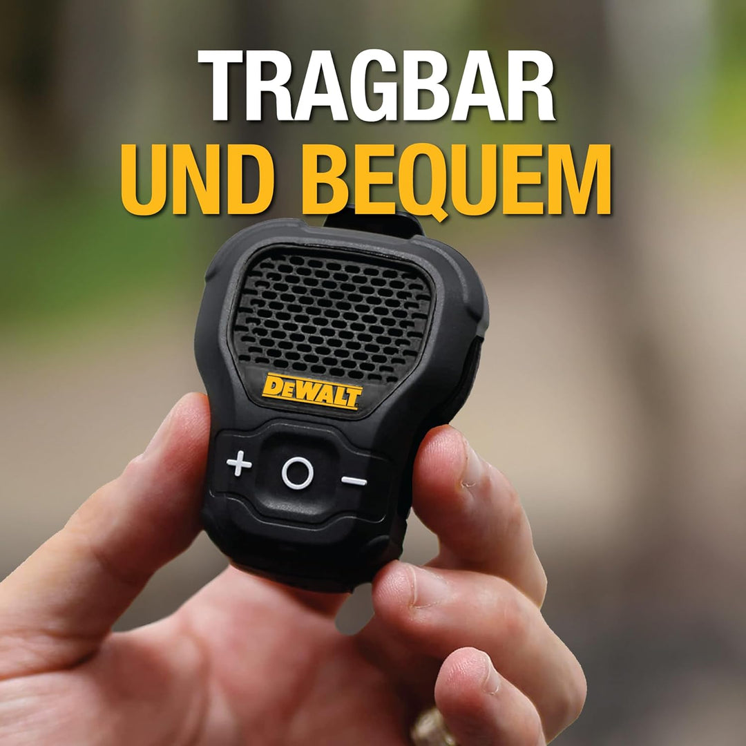 DEWALT Wearable Bluetooth Lautsprecher Onyx Edition – Clip-On Magnetischer Mini-Lautsprecher, IP56 W