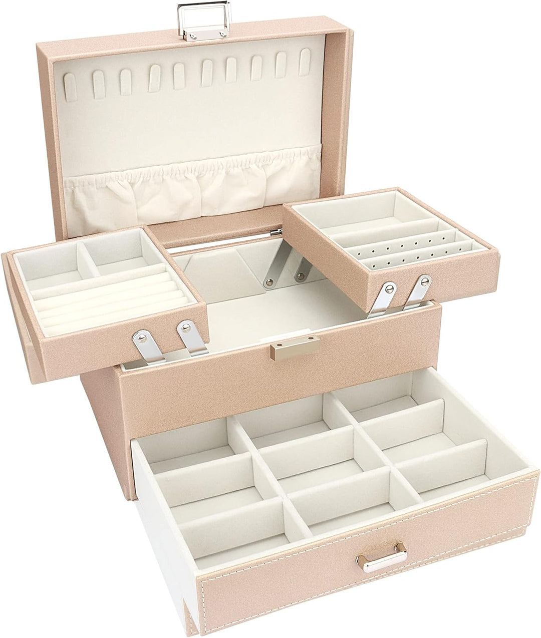 Schmuckkasten, Schmuckkästchen mit Schubladen für Damen Mädchen, PU-Leder Jewelry Box Schmuckbox Sch