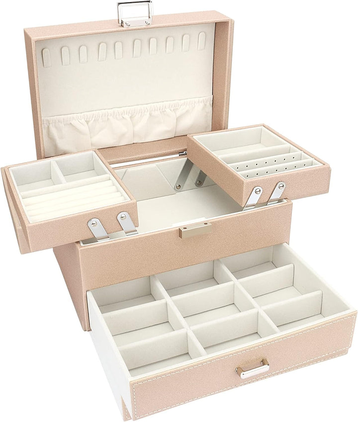 Schmuckkasten, Schmuckkästchen mit Schubladen für Damen Mädchen, PU-Leder Jewelry Box Schmuckbox Sch