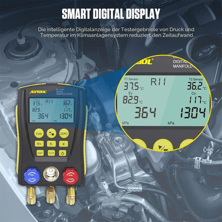 AUTOOL lm120+ Digitales Kältemanometer, HLK-System Kältemanometer/Vakuumdruck-Temperatur-Lecktester