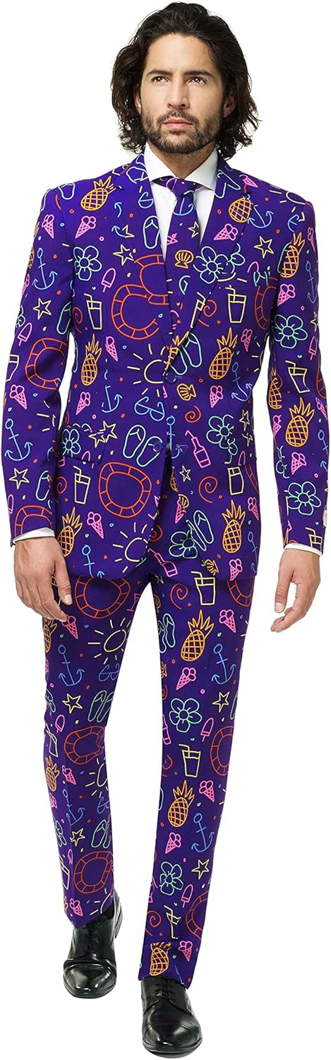 OppoSuits Modisch Party Einfarbige Anzüge für Herren - Mit Jackett, Hose und Krawatte 48 Doodle Dude